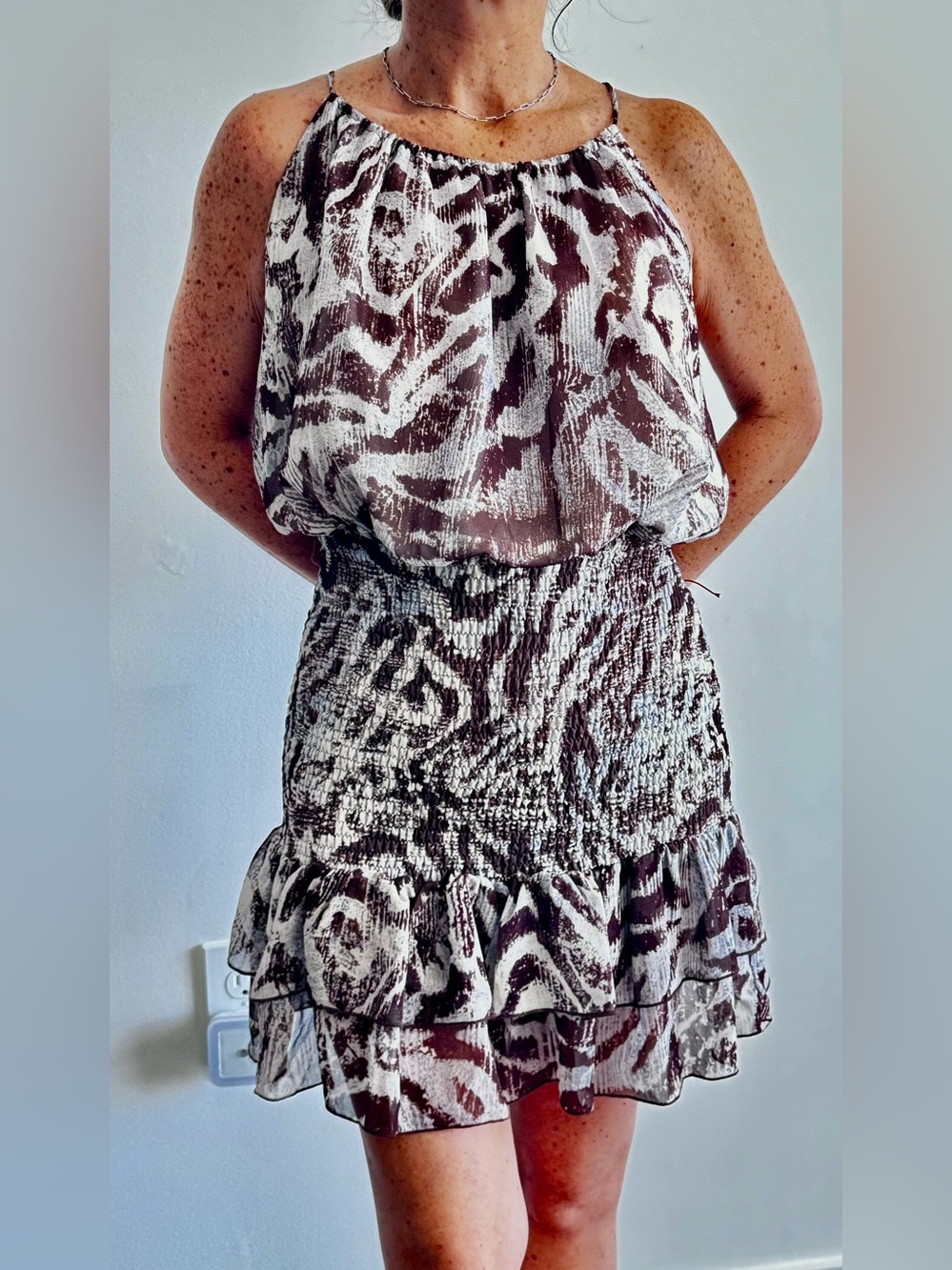 Zara Animal Print Mini Dress XS Leopard Y2K Brown Beige Sleeveless